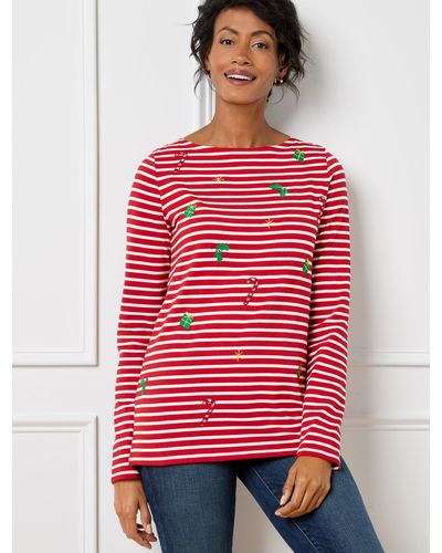 Talbots Embroidered Bateau Neck T-shirt