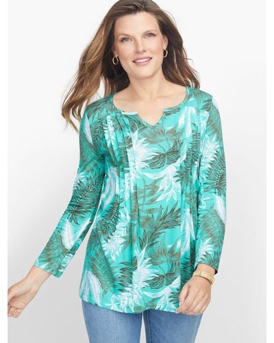 Talbots Pleated Palm Frond Tunic Top - Blue