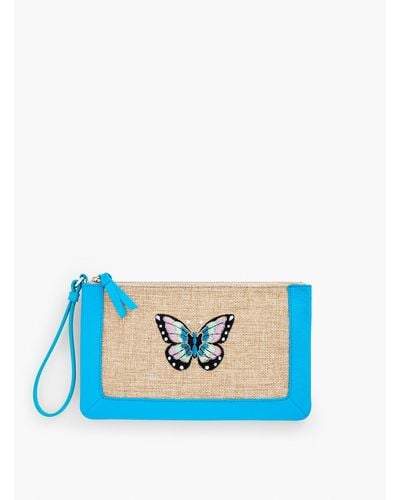 Talbots Embroidered Butterfly Linen Wristlet - Blue