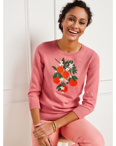 Talbots Bold Oranges Crewneck Pullover Sweater - Pink