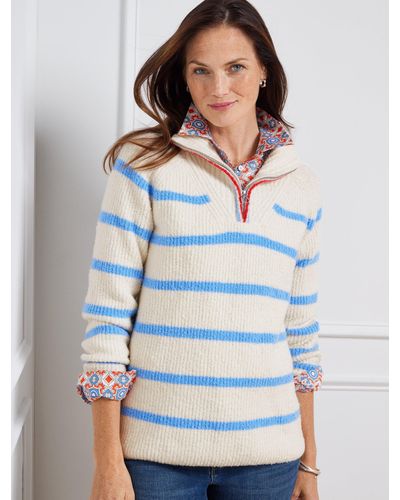 Talbots Bouclé Half-zip Pullover Sweater - White
