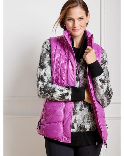 Talbots High Shine High-low Hem Quilted Puffer Vest - Pink