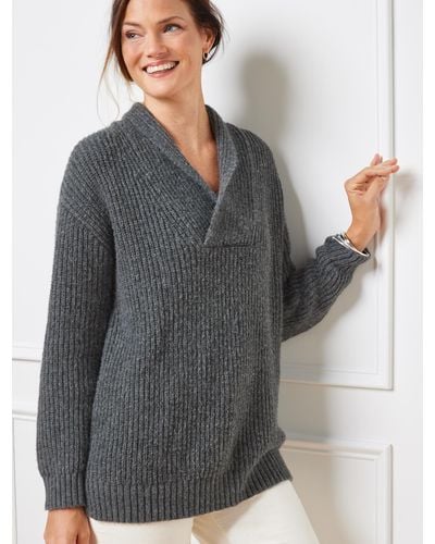 Talbots Shawl Collar Shaker Stitch Pullover Sweater - Gray