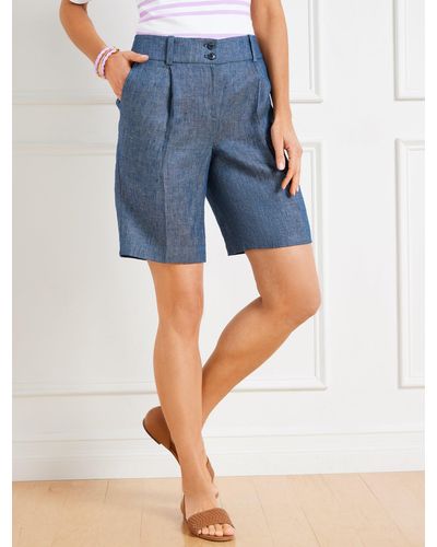 Talbots Pleated Linen Shorts - Blue