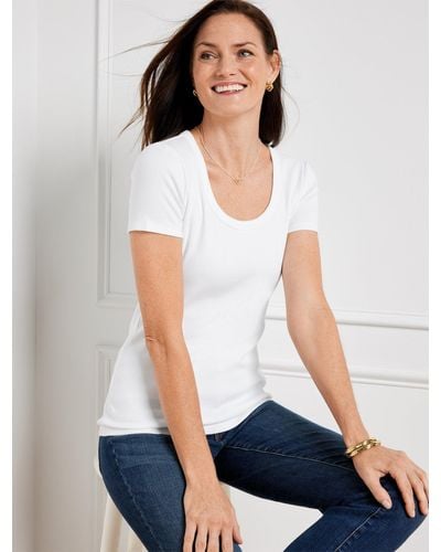 Talbots Ribbed Scoop Neck T-shirt - Blue