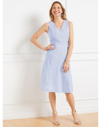 Talbots Linen Blend Fit & Flare Dress - Blue