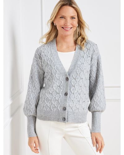 Talbots Embellished V-neck Cardigan Sweater - Grey