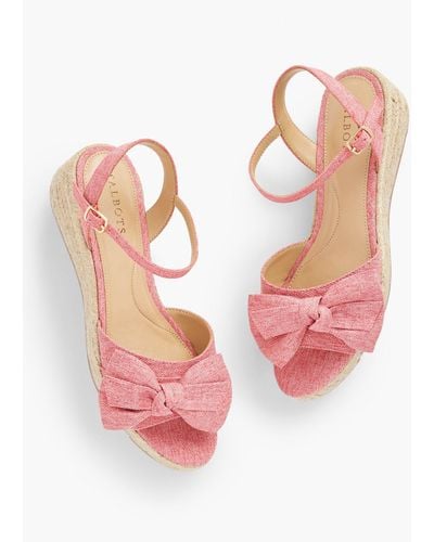 Talbots Pamela Bow Linen Espadrille Wedge Sandals - Pink