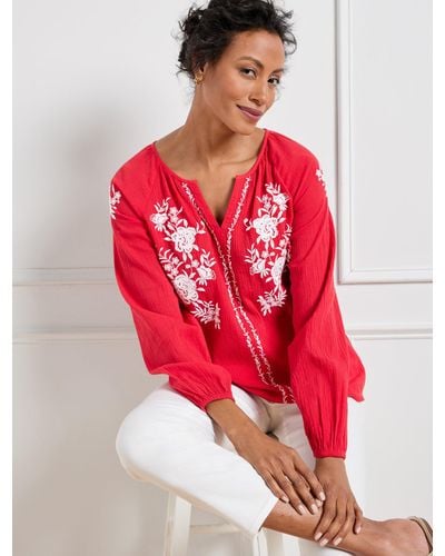 Talbots Crinkle Gauze Embroidered Popover Shirt
