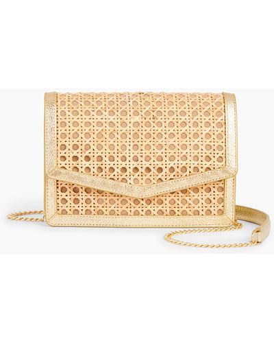 Talbots Metallic Leather Trim Rattan Clutch - Natural