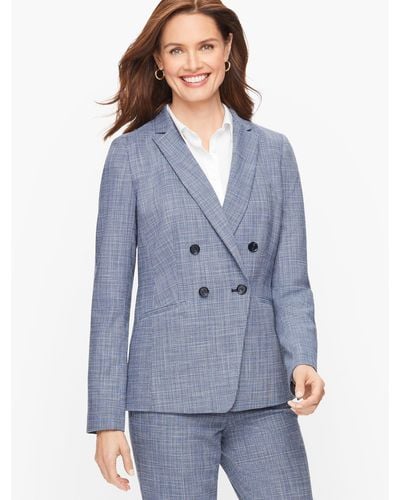 Talbots Blended Tweed Double Breasted Blazer - Blue