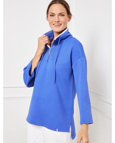 Talbots Mixed Quilt Button Neck Pullover Jumper - Blue