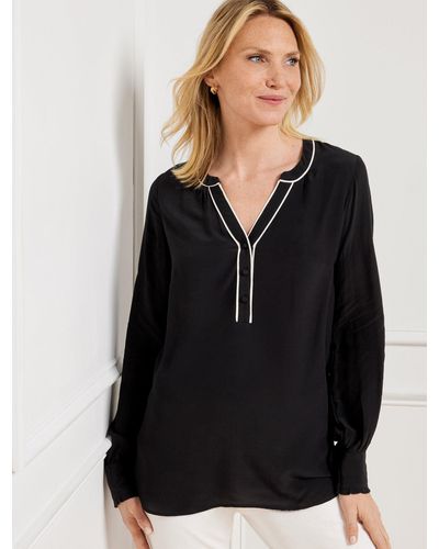 Talbots Piped Placket Top - Black