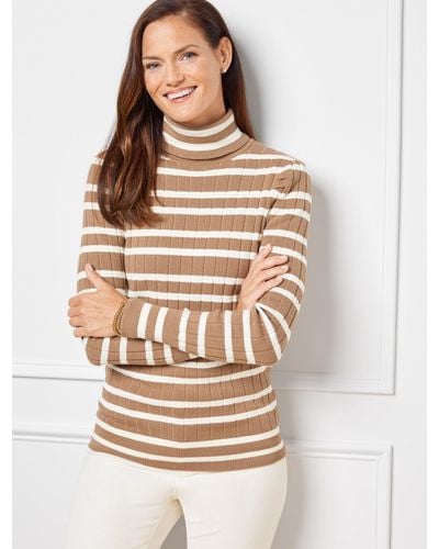 Talbots Puff Sleeve Ribbed Turtleneck Top - Natural