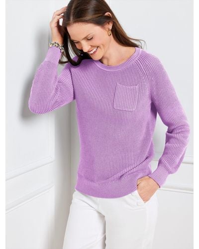 Talbots Patch Pocket Crewneck Sweater - Purple