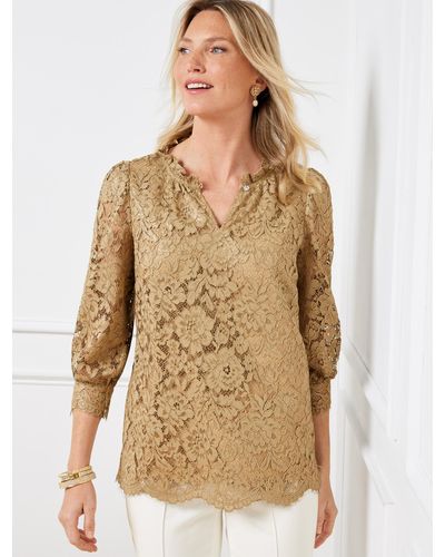 Talbots Ruffle Neck Lace Top - Natural