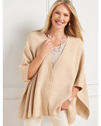Talbots Plus Size Button Front Poncho - Natural