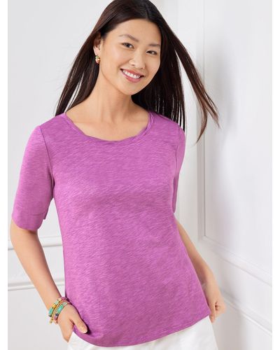 Talbots Shimmer Roll Cuff Twist Neck T-shirt - Purple