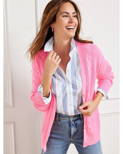 Talbots Cable Knit V-neck Cardigan Sweater - Pink