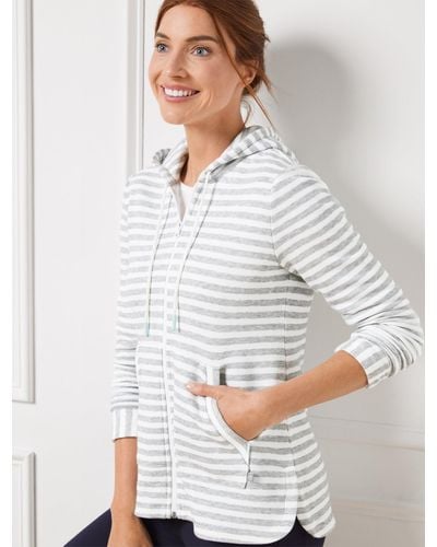 Talbots Vale Stripe Classic French Terry Hooded Jacket - White