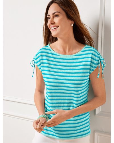 Talbots Cinched Shoulder Bateau Neck T-shirt - Blue