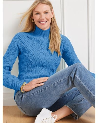 Talbots Cable Knit Mockneck Sweater - Blue