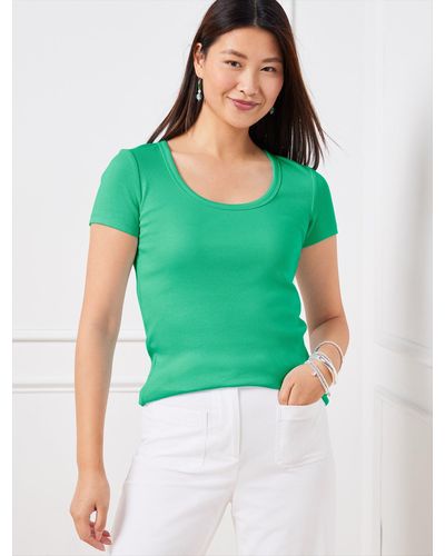 Talbots Ribbed Scoop Neck T-shirt - Green
