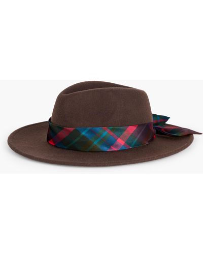 Talbots Plaid Trim Wool Fedora Hat - Brown