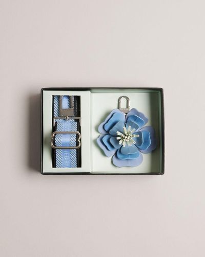 Ted Baker Webbing Strap Flower Keyring - Blue