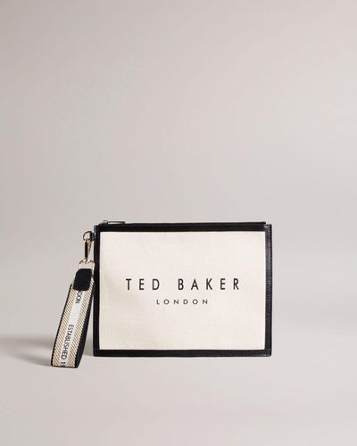 Ted Baker Branded Webbing Canvas Pouch - Natural