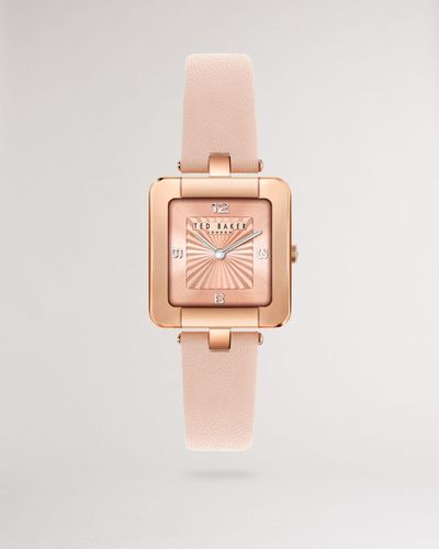 Ted Baker Square Watch With Vegan Leather Strap - Pink