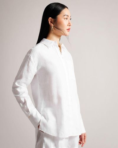 Ted Baker Longline Linen Shirt - White