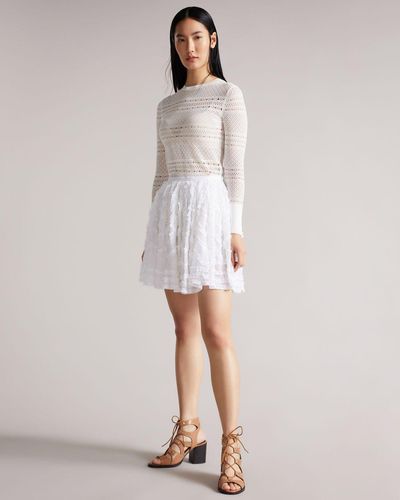 Ted Baker Full Mini Skirt With Micro Ruffle Detail - White