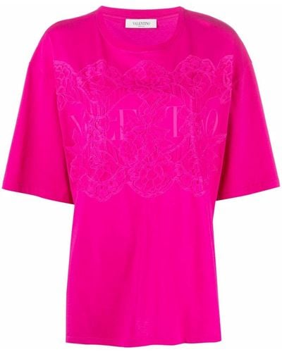 Valentino Lace-panelled T-shirt - Pink