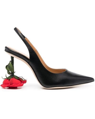 Loewe Rose Pointed-toe Leather Slingback Heels - Black