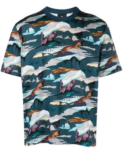 PS by Paul Smith Printed Cotton T-Shirt - Blue