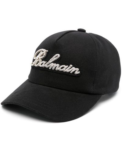 Balmain Rhinestone-logo Appliqué Cap - Black