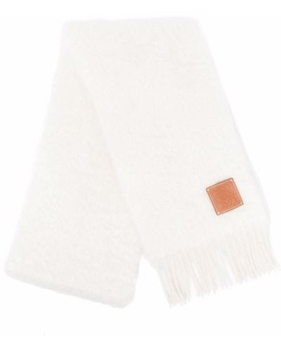 Loewe Sciarpa in lana mohair con frange - Bianco