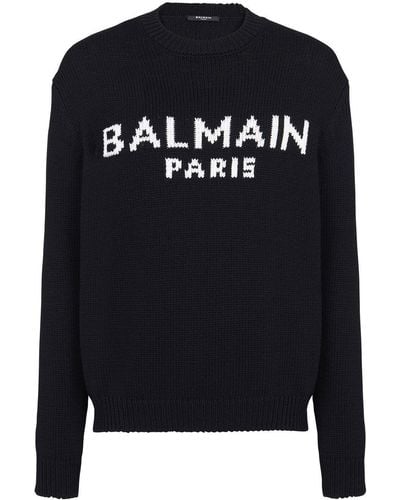 Balmain Intarsia-knit Logo Sweater - Black