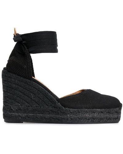 Castañer Carina Raffia Wedge Espadrilles - Black