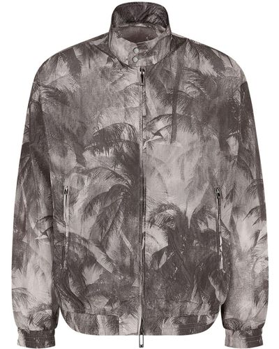 Emporio Armani Palm Tree-print Bomber Jacket - Grey