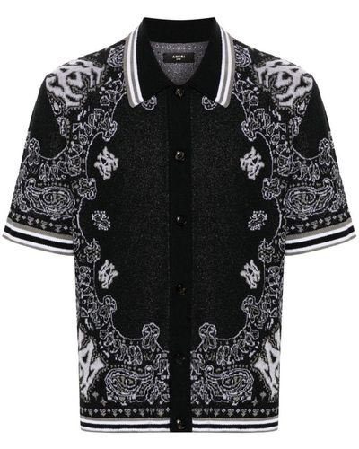 Amiri Cotton Polo Shirt With Print - Black