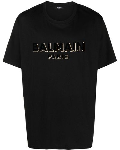 Balmain Logo Detailed Cotton Crewneck. - Black