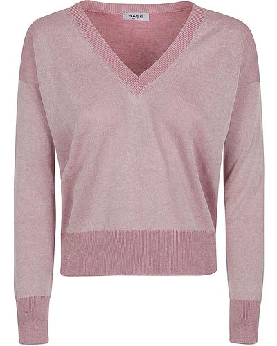 Base London Cotton Blend V-neck Sweater - Pink