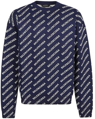 Balenciaga Allover Logo-intarsia Sweater - Blue