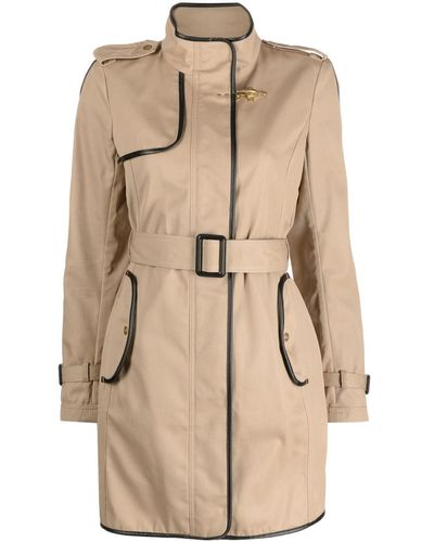 Fay Contrasting-trim Trench Coat - Natural