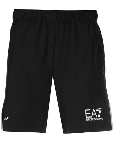 EA7 Logo-print Track Shorts - Black