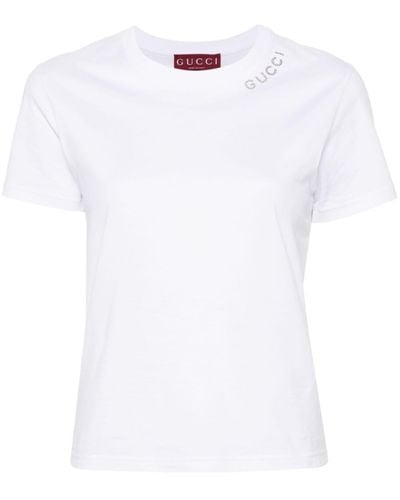 Gucci Rhinestoned-logo Cotton T-shirt - White