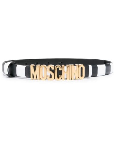 Moschino Striped Leather Belt - White