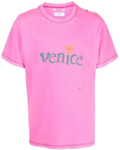 ERL T-shirt Venice con effetto vissuto - Rosa